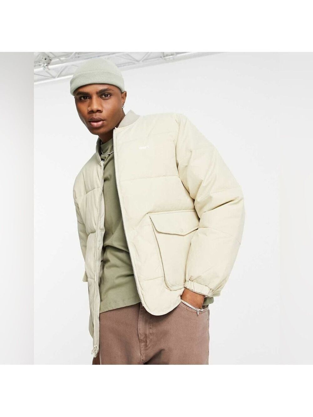 Obey Charlie Padded Jacket in Cream - Size XXL